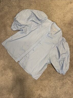Nordstrom Light Blue Puff Sleeve Button Front Blouse